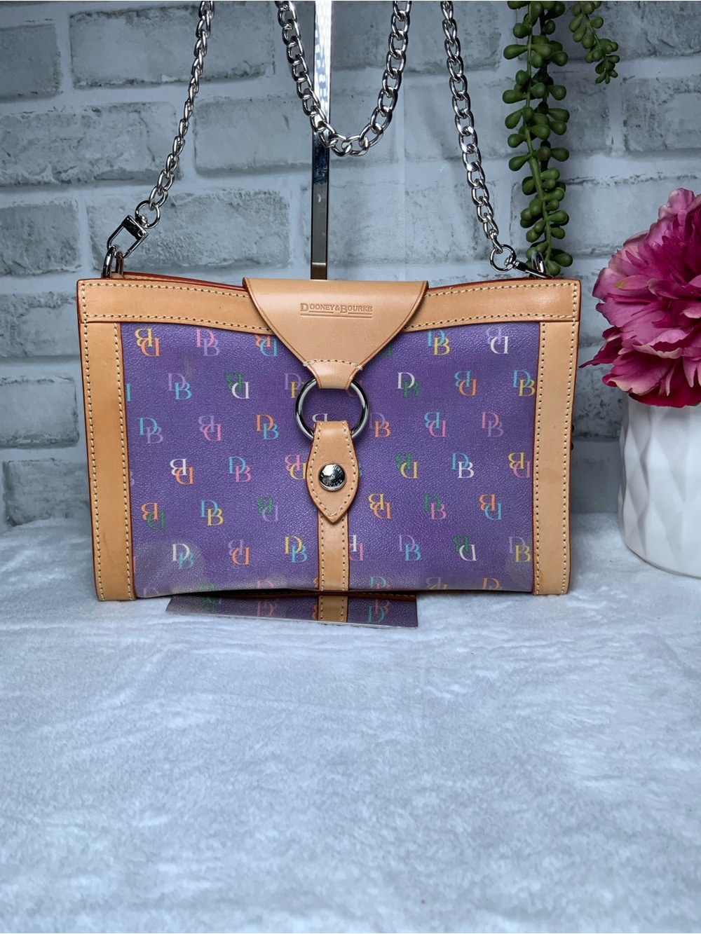 Made in Italy Dooney & Bourke Purple Signature Crossbody with Tan Trim